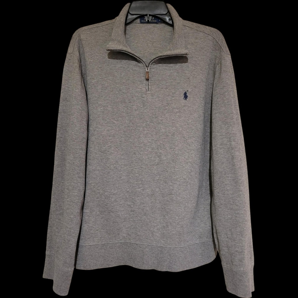 Ralph Lauren Long Sleeve Quarter Zip Mens Shirt Gray, Blue Pony Large